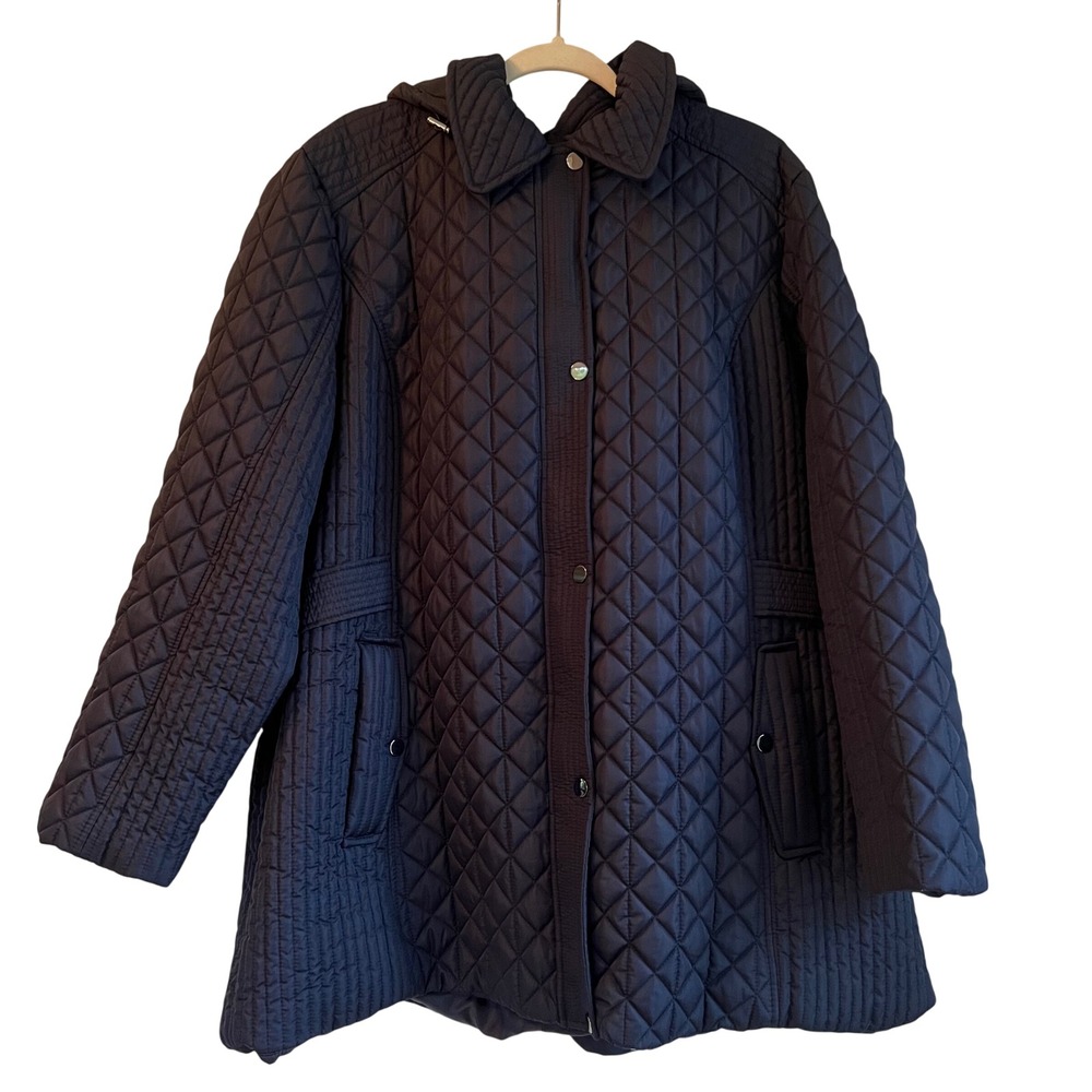 Liz Claiborne Navy Blue Quilted Lightweight Hooded Coat Jacket Plus Size 2X